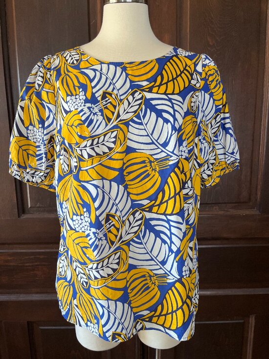 Talbots Tops - Talbots Tie Back Top in Colorblock Leaves Women's XL 100% Cotton Blue/Yellow
